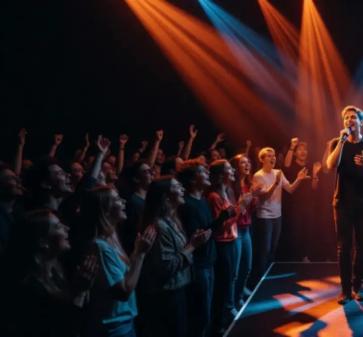 Koncert hangulat élő fényekkel és közönséggel