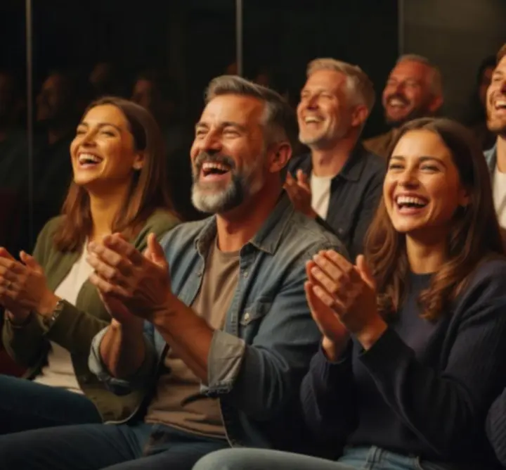 Közönség tagjai nevetnek egy élő stand-up esten
